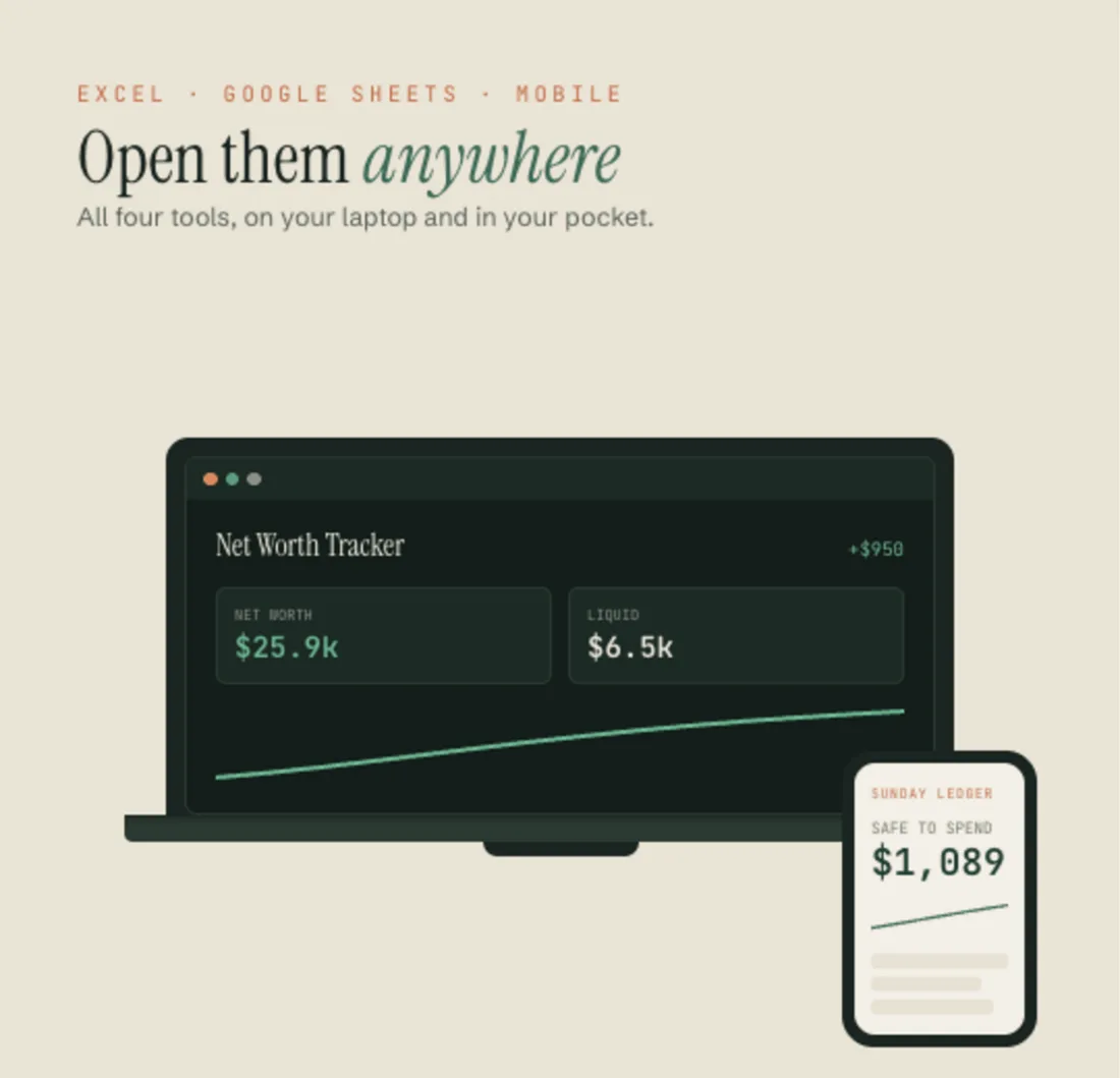Compatibility: Excel on Mac and Windows, Google Sheets on desktop and mobile.