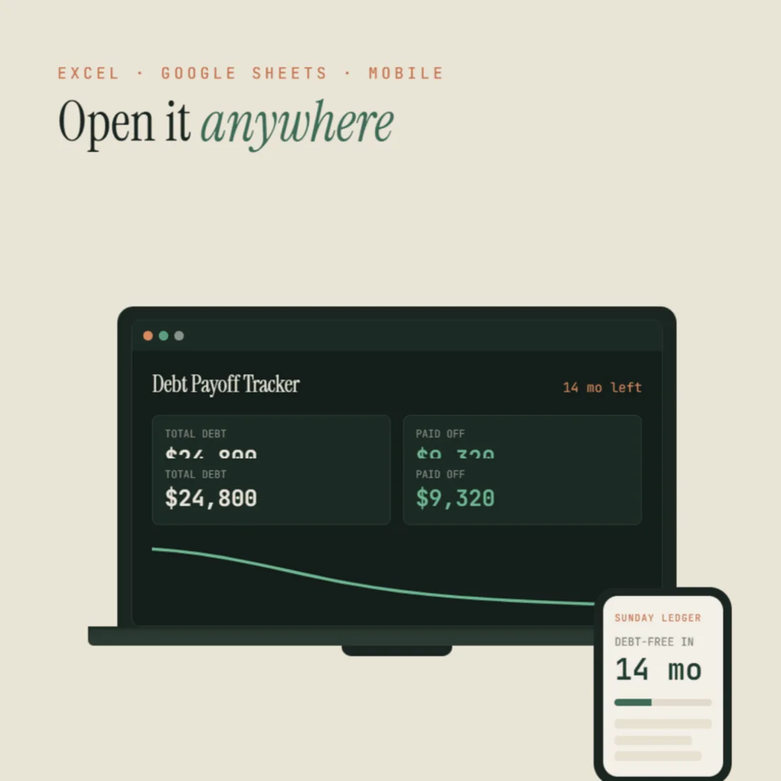 Compatibility: Excel on Mac and Windows, Google Sheets on desktop and mobile.