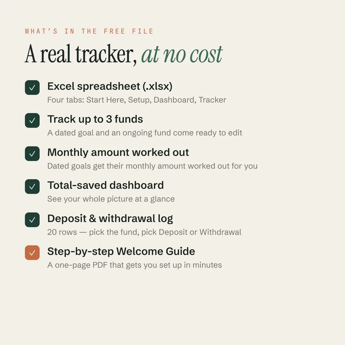 What is included in the free Sinking Funds Starter for Excel.